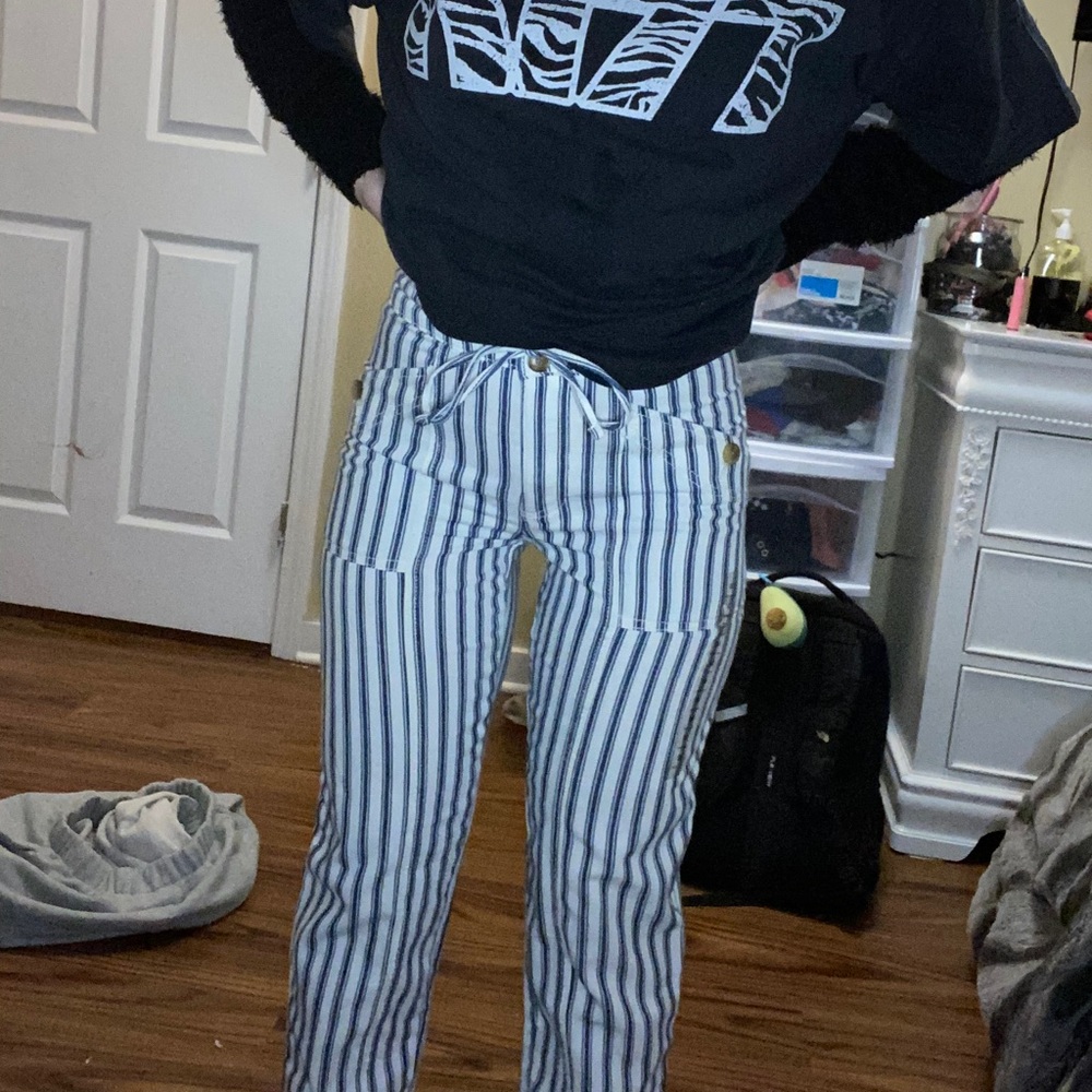 light blue striped jeans